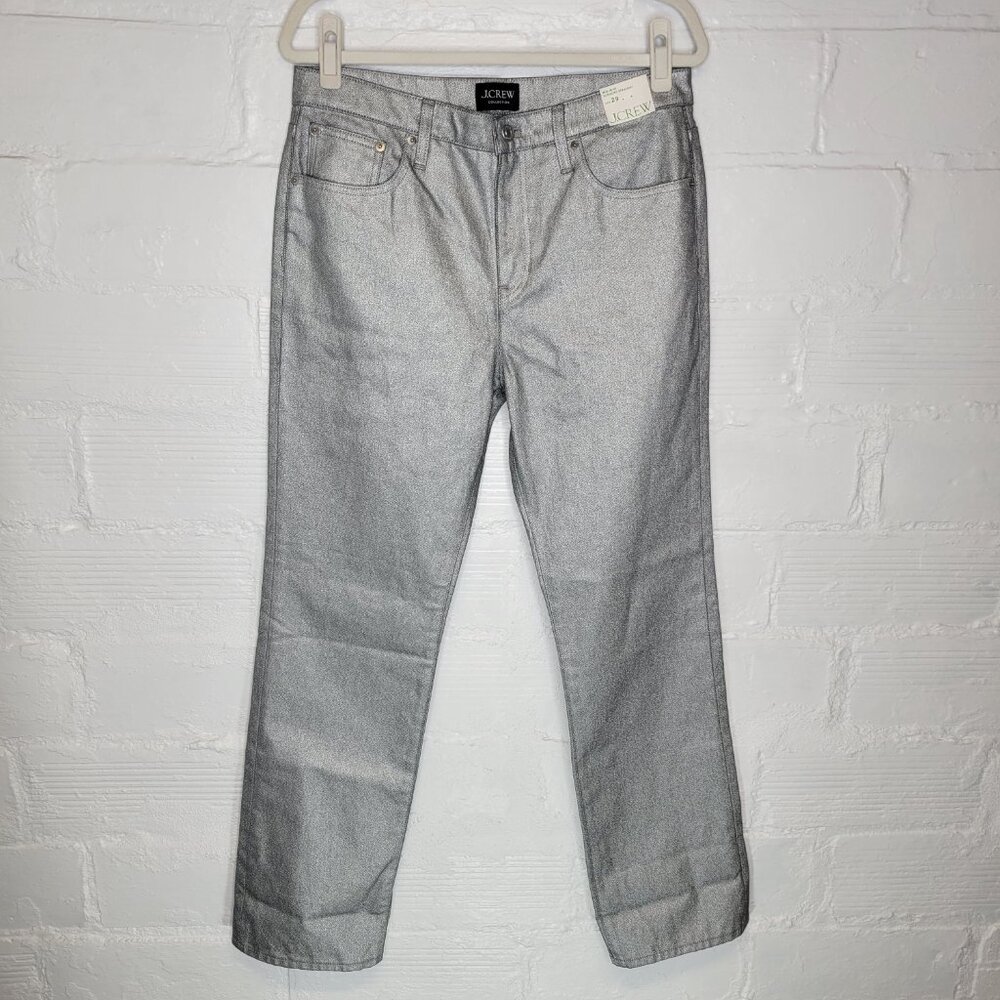J. Crew Women's Size 29 Jeans Silver Sparkle Mid Rise Slouchy Straight